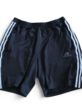 adidas Black Athletic Shorts with White Side Stripes Large